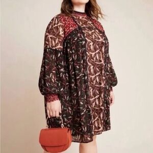 Anthropologie Blank London Callie black brown sheer floral tunic dress